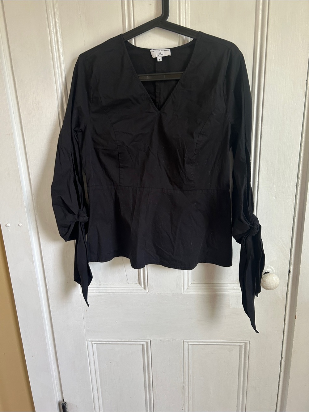 J. Crew Black V-Neck Tie-Sleeve Blouse